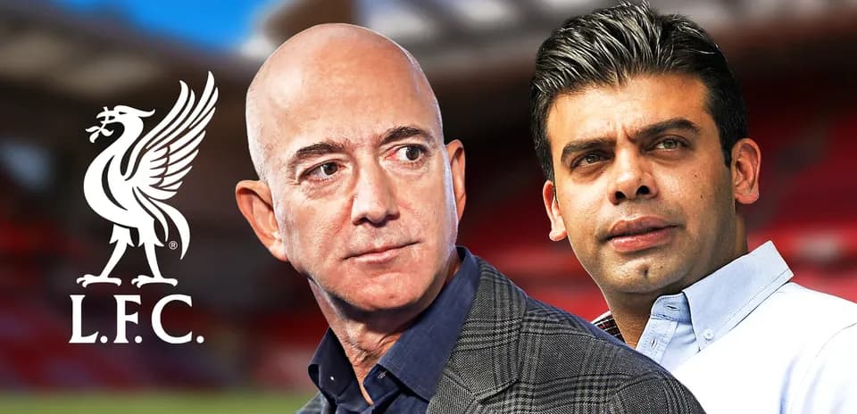 Jeff Bezos and businessman at Liverpool stadium