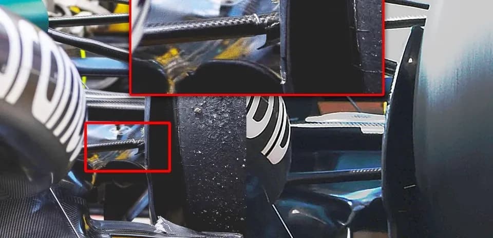 Close-up of F1 car rear suspension components