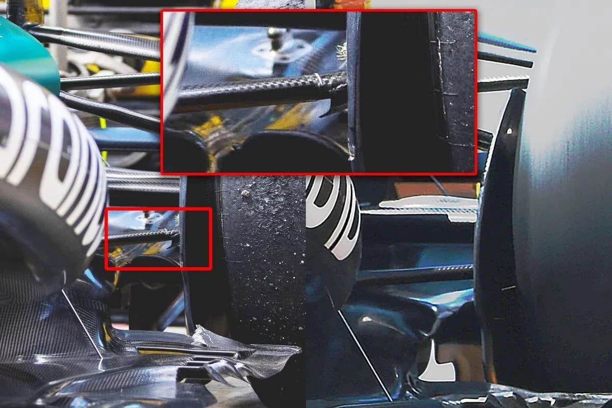 Close-up of F1 car rear suspension components