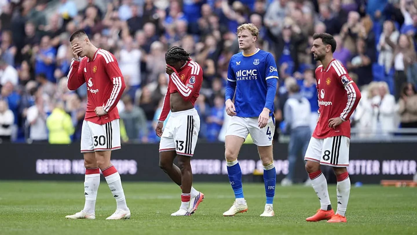 Manchester United players walking off field after match