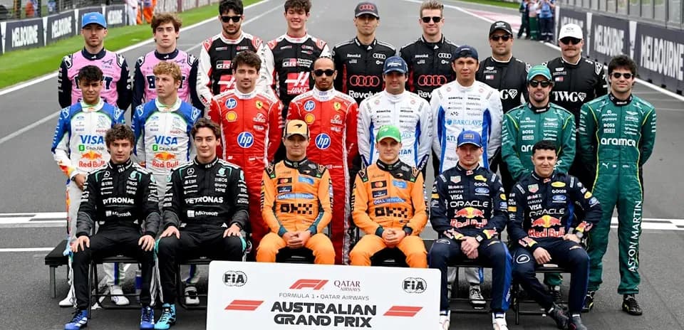 Formula 1 drivers posing at Australian Grand Prix 2026