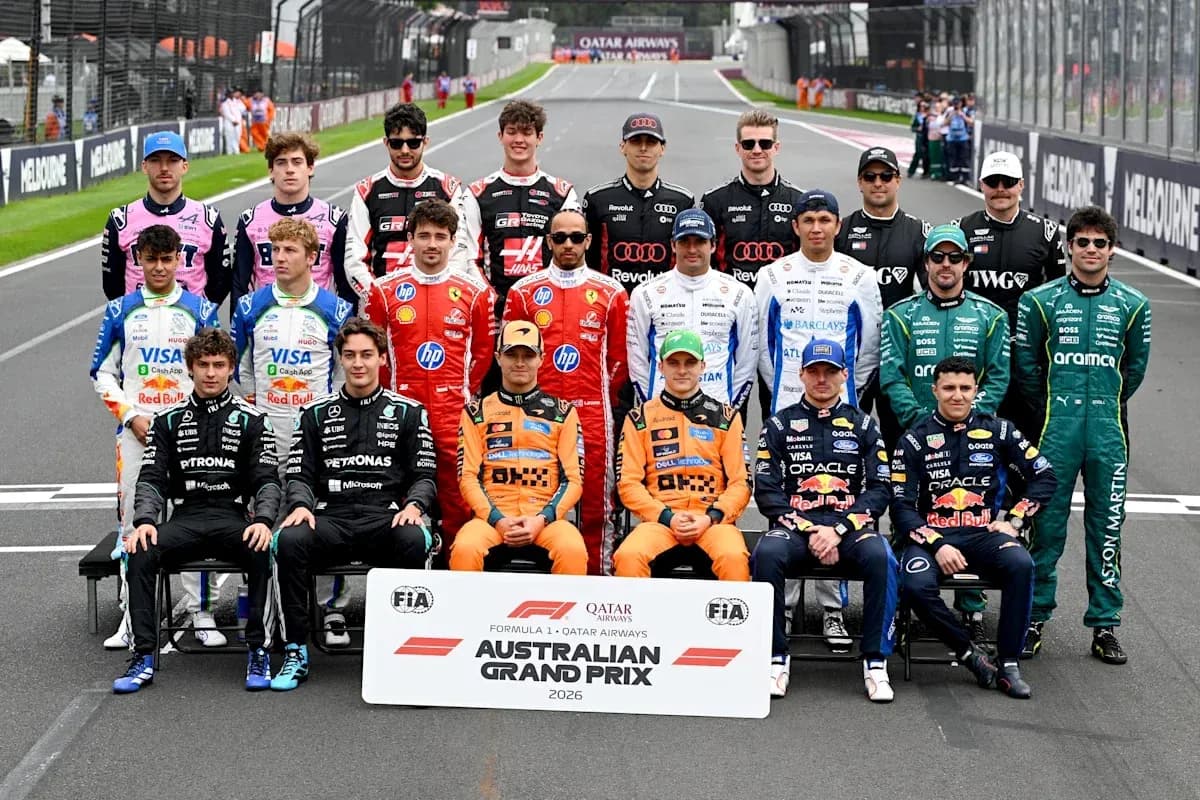 Formula 1 drivers posing at Australian Grand Prix 2026