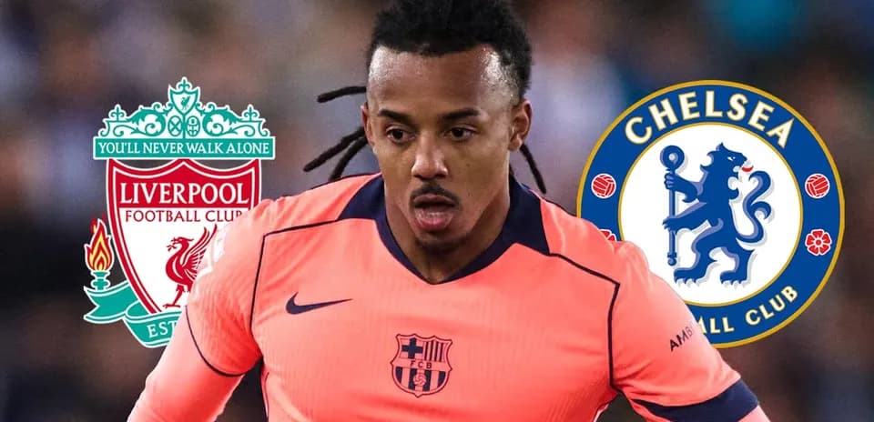 Futbolchi maydonda harakatda, Liverpool va Chelsea logotiplari