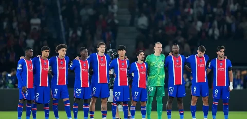 PSG players lined up before the match