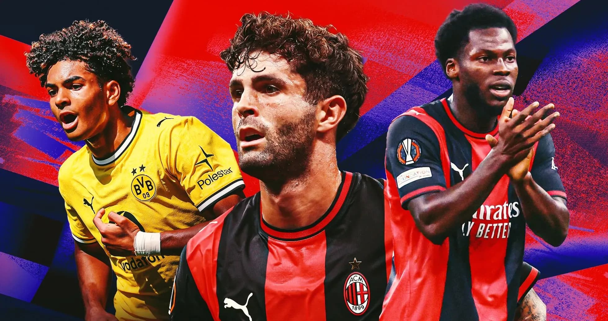 Three football players from different teams in action