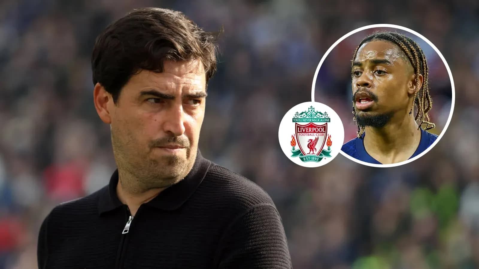 Men's football coach with Liverpool logo and player