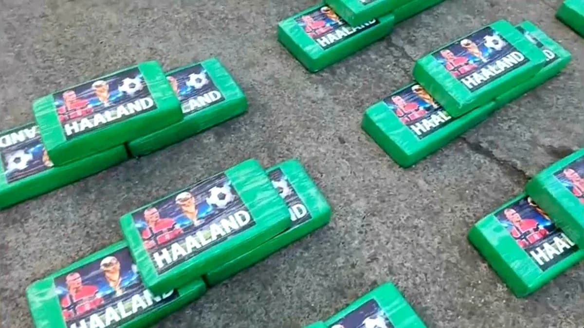 Haaland-themed green blocks arranged on ground