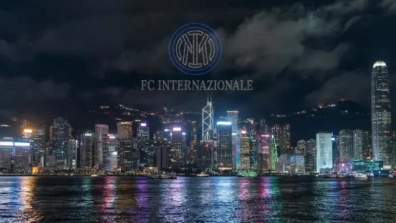 Hong Kong skyline at night with FC Internazionale logo