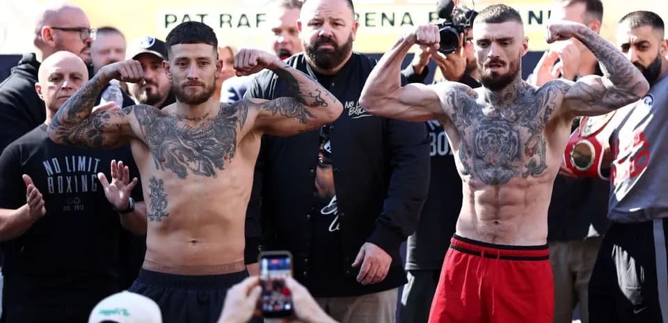 Boxers posing at weigh-in event before fight