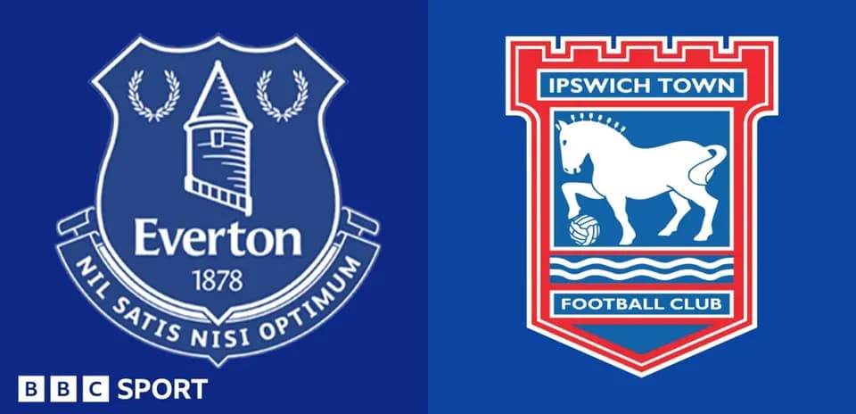 Everton and Ipswich Town club logos on blue background