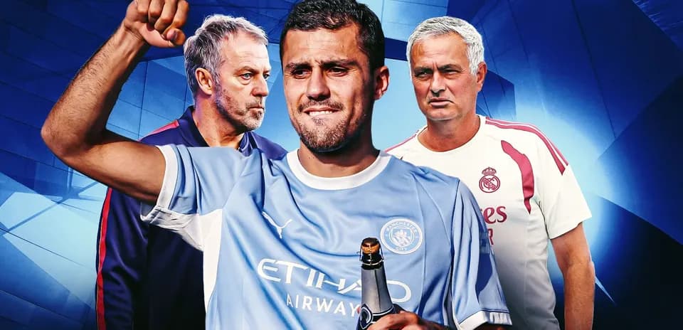 Futbolchi qahramon va murabbiylar fonida