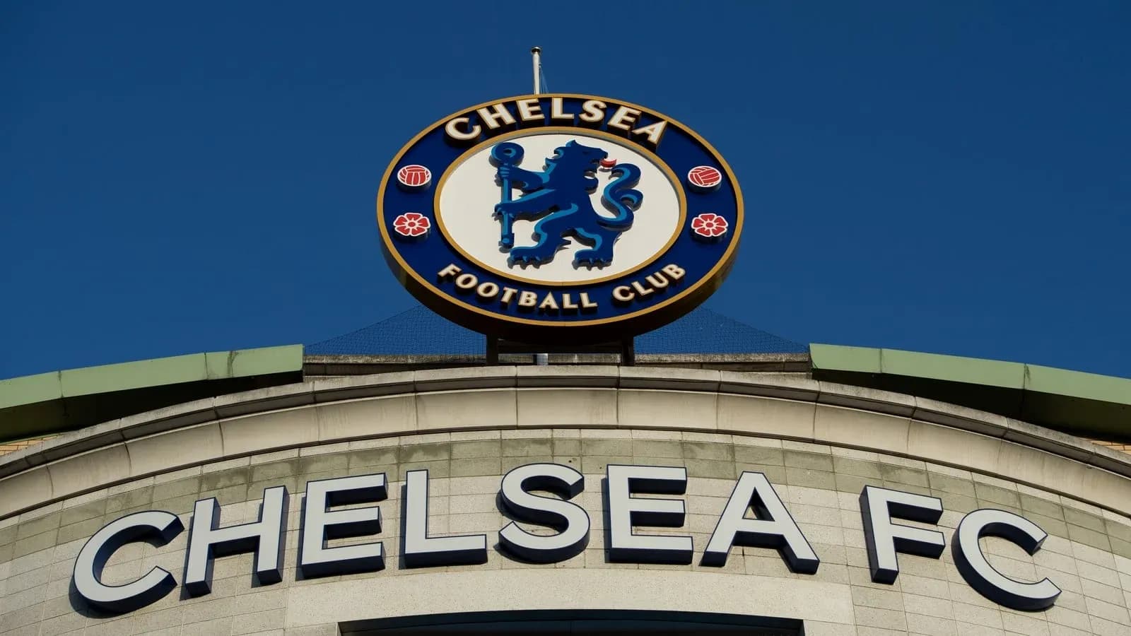 Chelsea FC club logo on stadium exterior