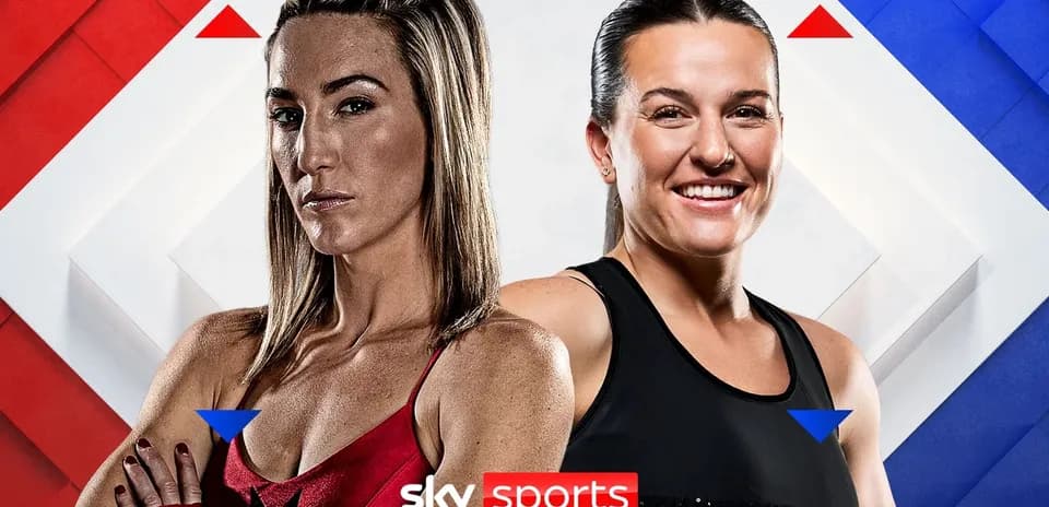 Two female fighters posing for a match promotion