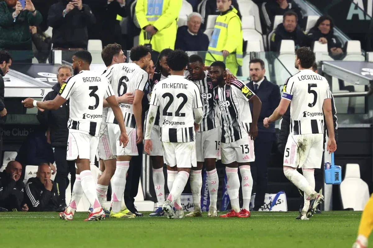 Juventus players celebrating a goal on the pitch