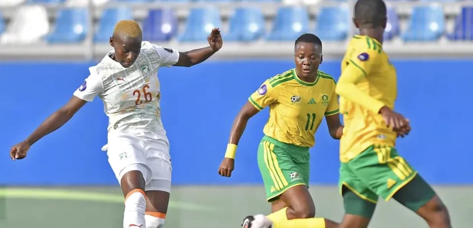 Ivorian player kicking ball during match against South Africa