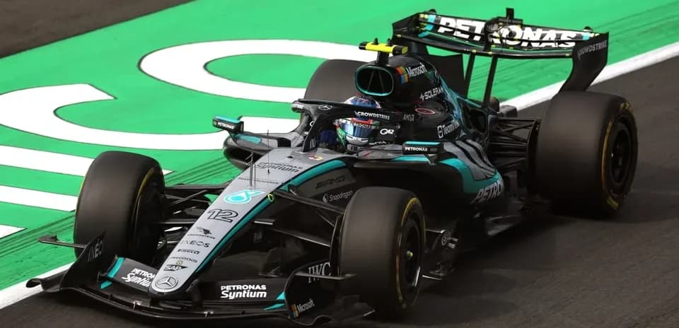 Mercedes F1 car racing on the track