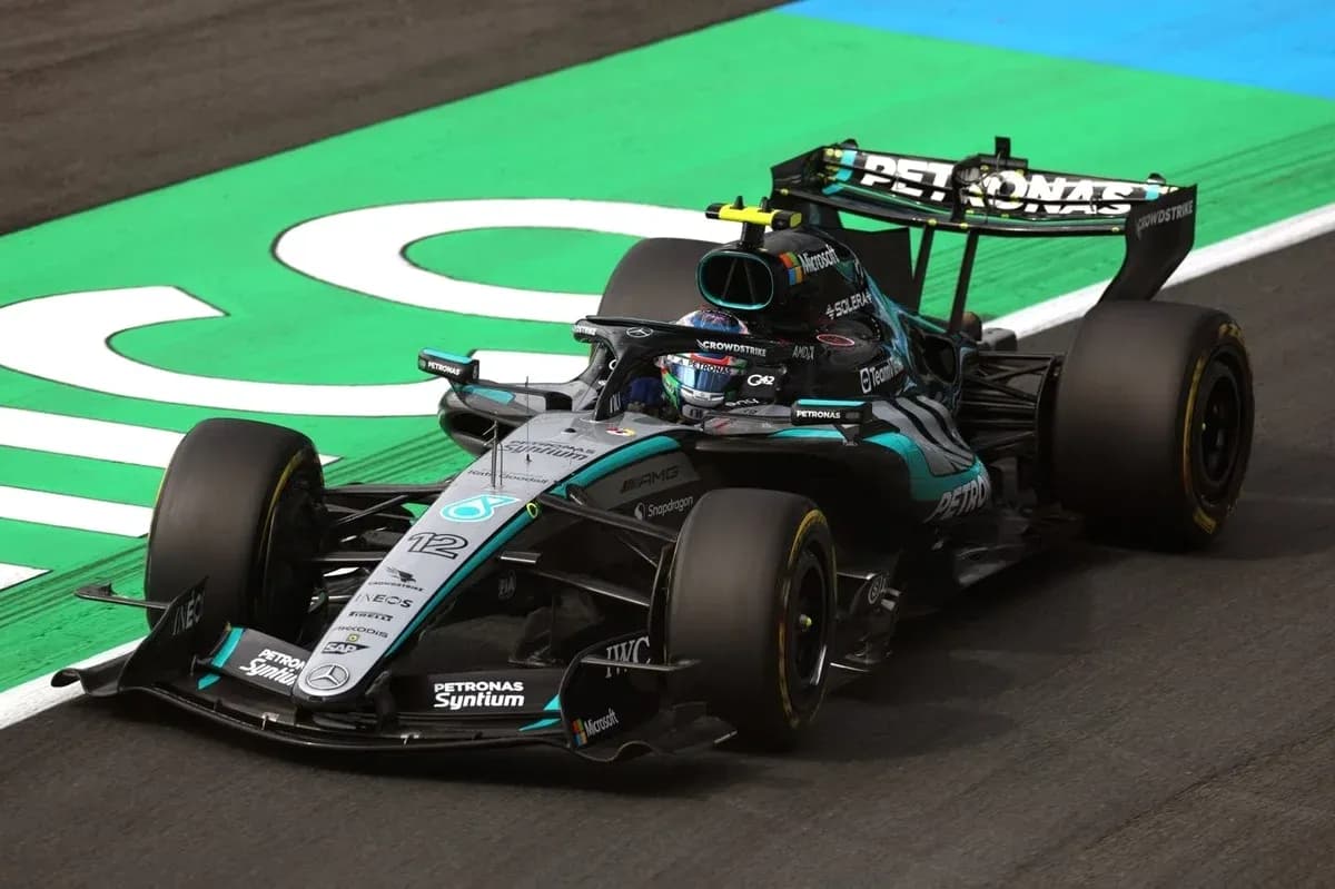 Mercedes F1 car racing on the track
