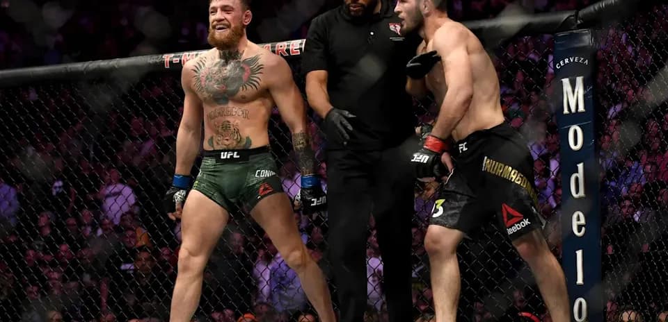 Conor McGregor and Khabib Nurmagomedov in UFC octagon