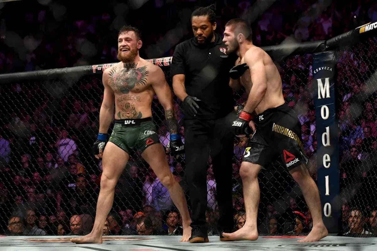 Conor McGregor and Khabib Nurmagomedov in UFC octagon