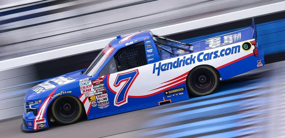 NASCAR truck racing on the track