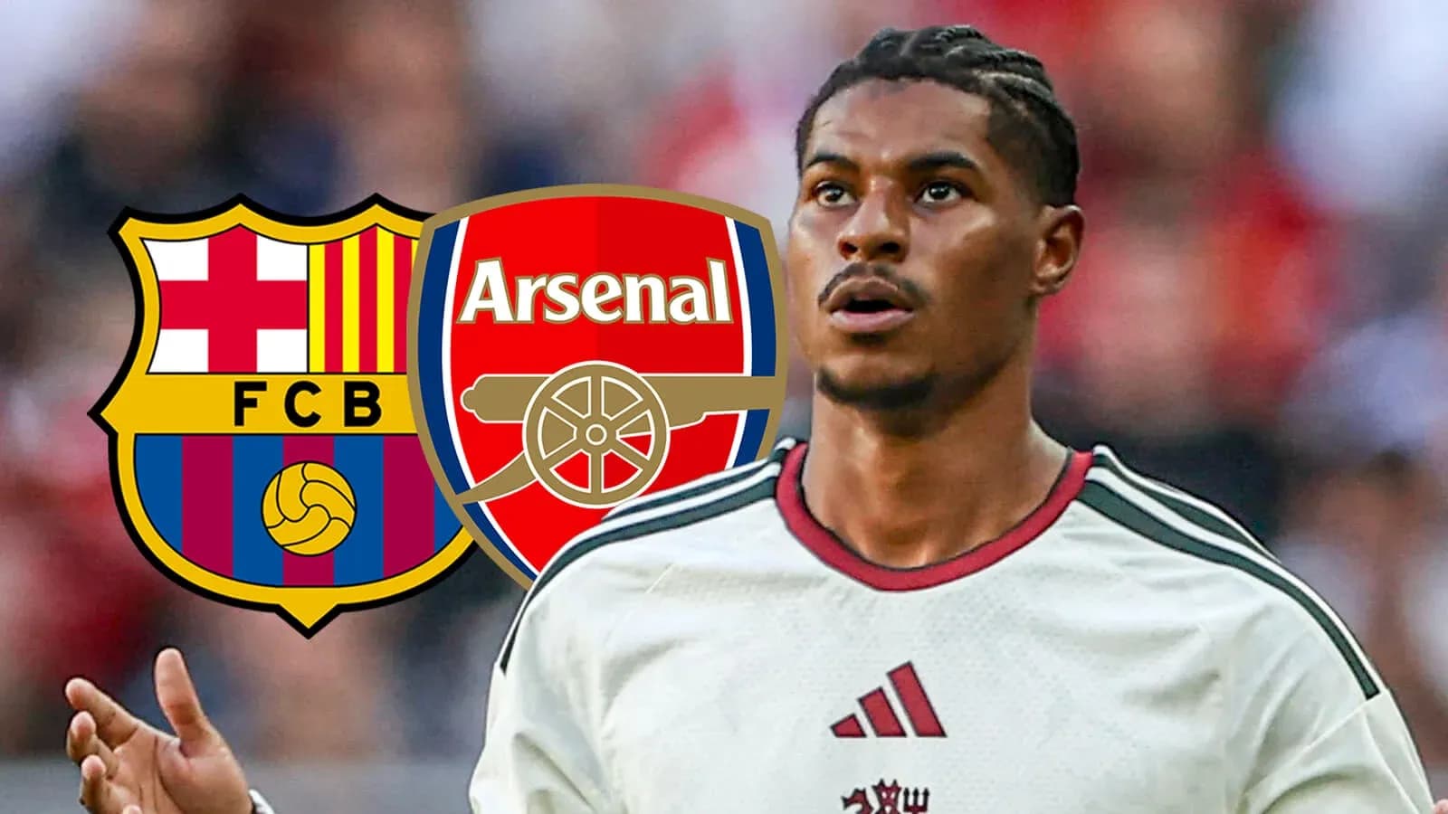 Futbolchi va Barcelona va Arsenal logotiplari