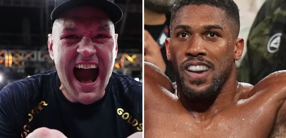 Tyson Fury and Anthony Joshua in boxing poses