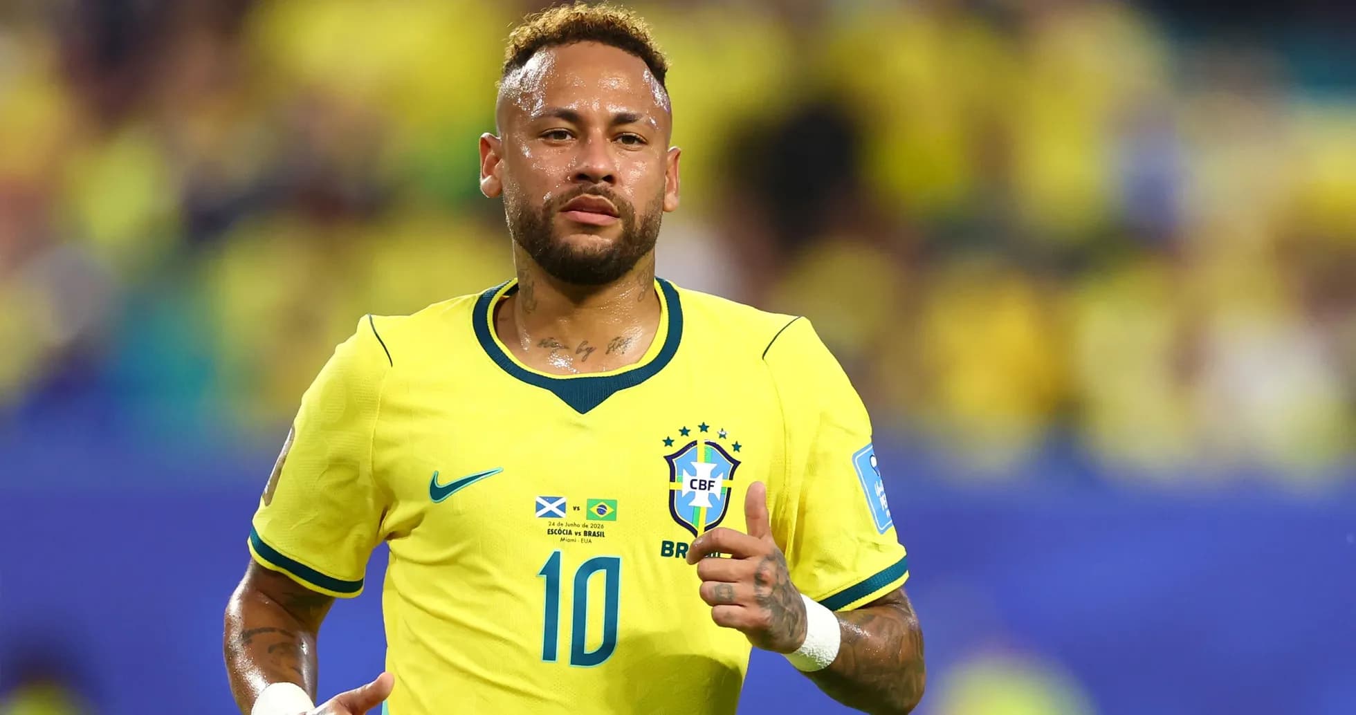 Neymar wearing Brazil jersey during a match