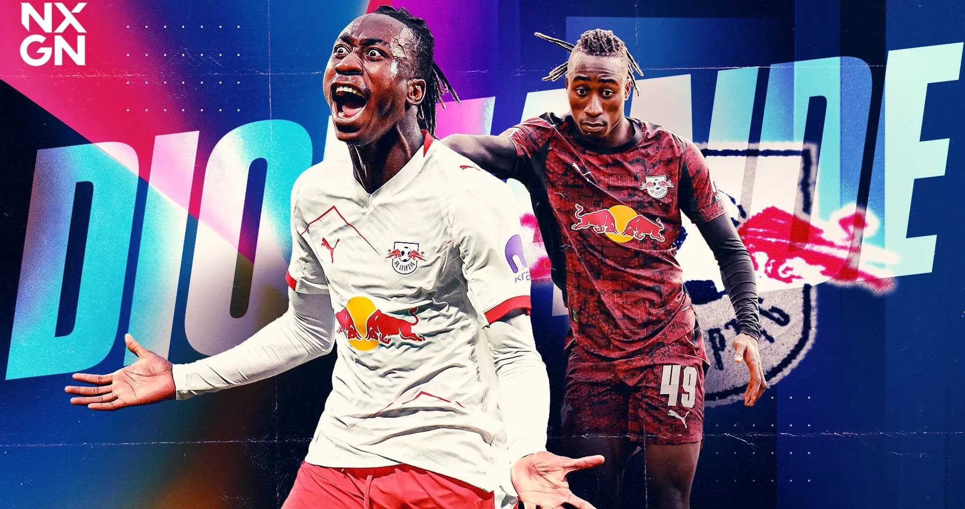 Dioh Mendez celebrating and posing in RB Leipzig kit