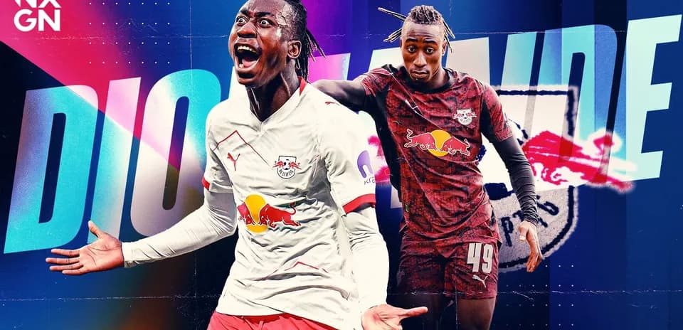Dioh Mendez celebrating and posing in RB Leipzig kit