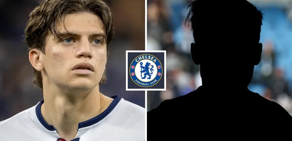 Futbolchi Chelsea logosi bilan ikki qismli tasvir