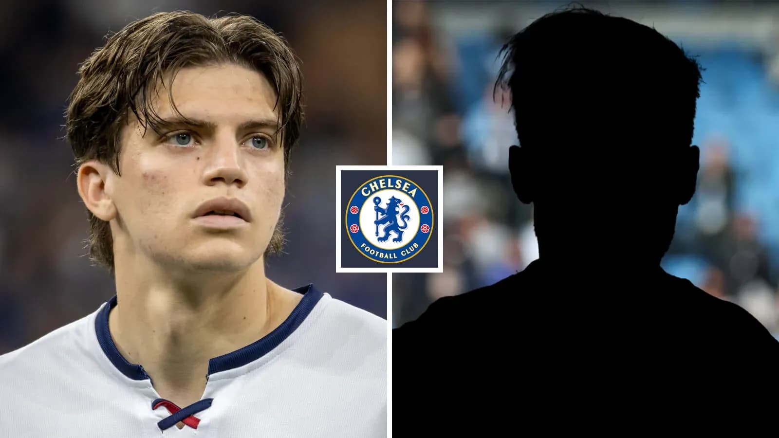 Futbolchi Chelsea logosi bilan ikki qismli tasvir
