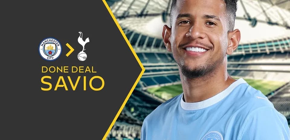 Savio in Manchester City jersey with stadium background