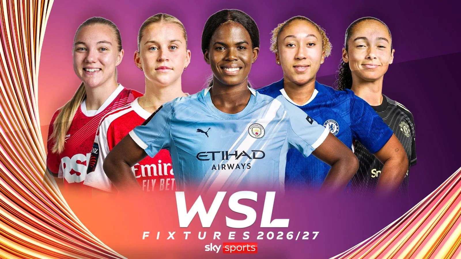 WSL 2026/27 players in team jerseys posing together