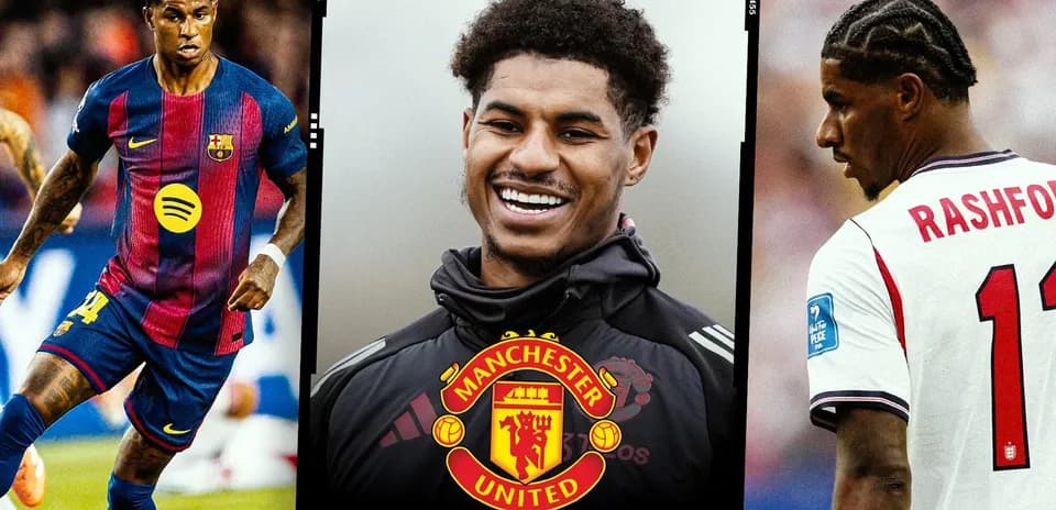 Marcus Rashford and player in Barcelona kit