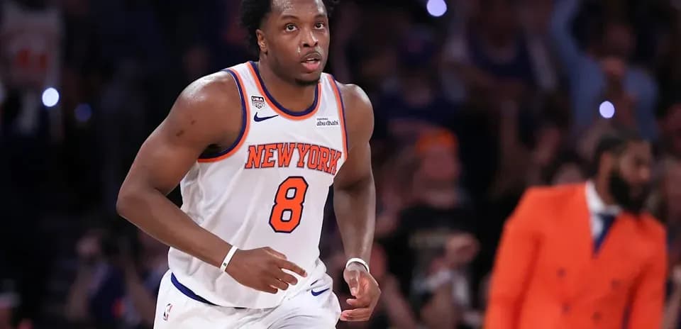 Basketball player running on court for New York Knicks