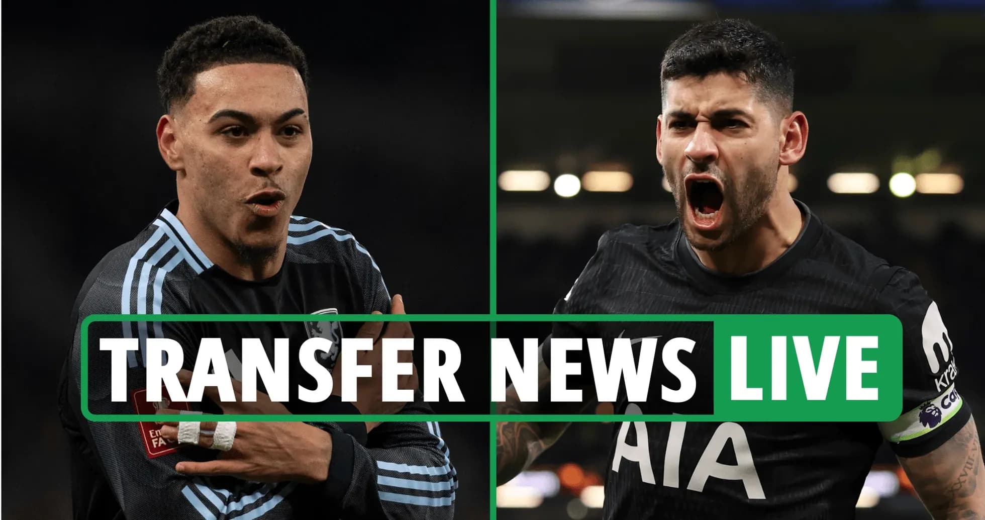 Two football players featured in transfer news graphic
