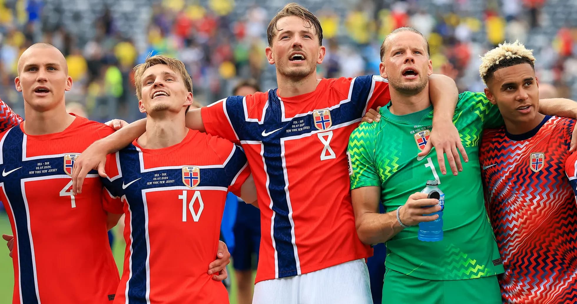 Norwegian players celebrating after a match together