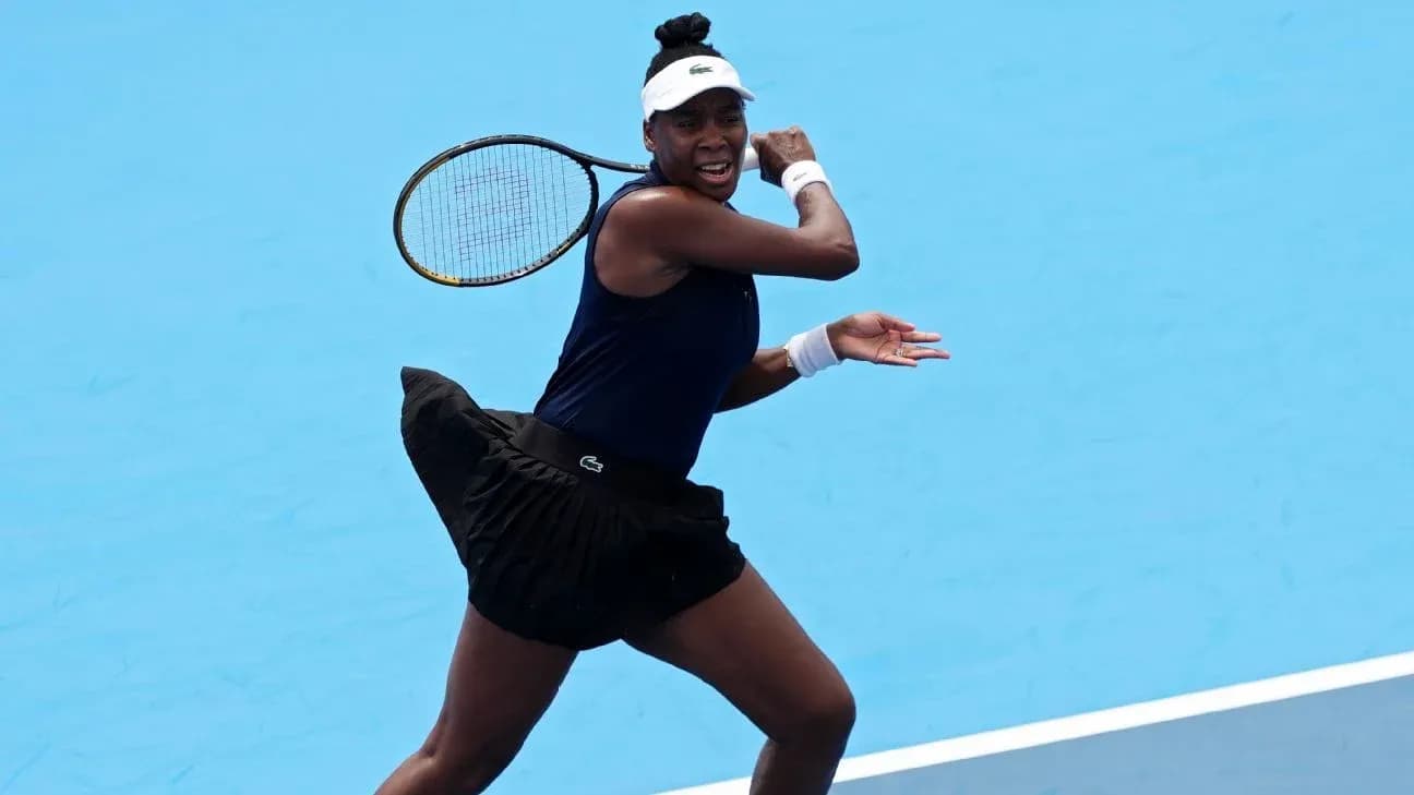 Tennis player hitting a backhand on court