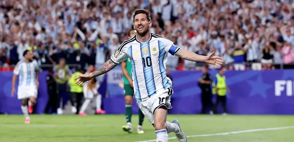 Lionel Messi celebrating a goal for Argentina