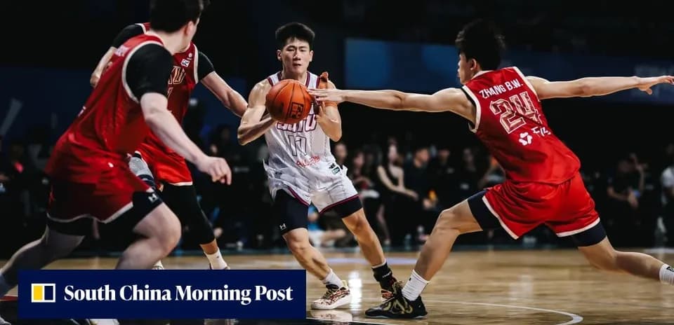 Three basketball players in action during game