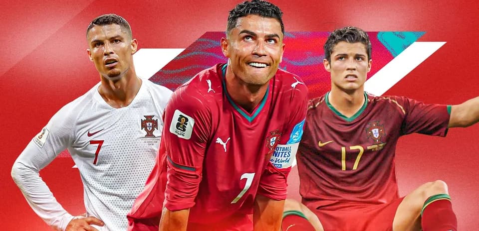 Cristiano Ronaldo in three different Portugal kits