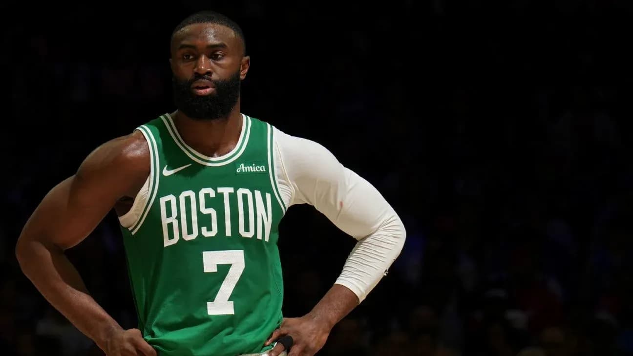 Basketball player in Boston Celtics jersey on court
