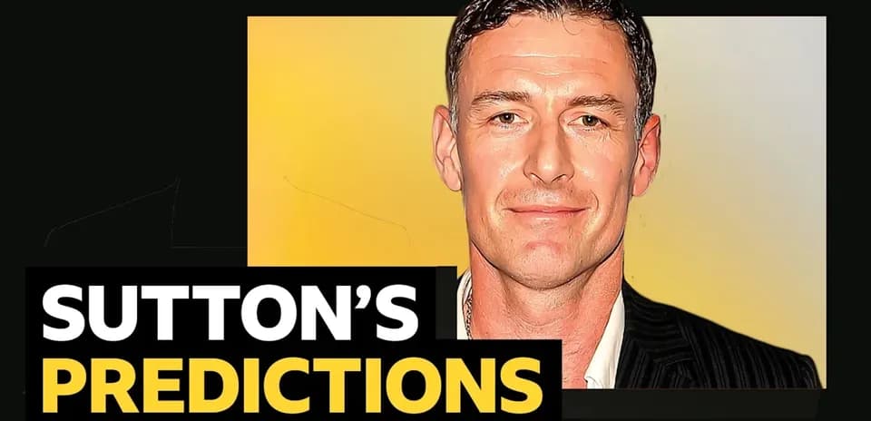 Sutton's predictions graphic with portrait and text