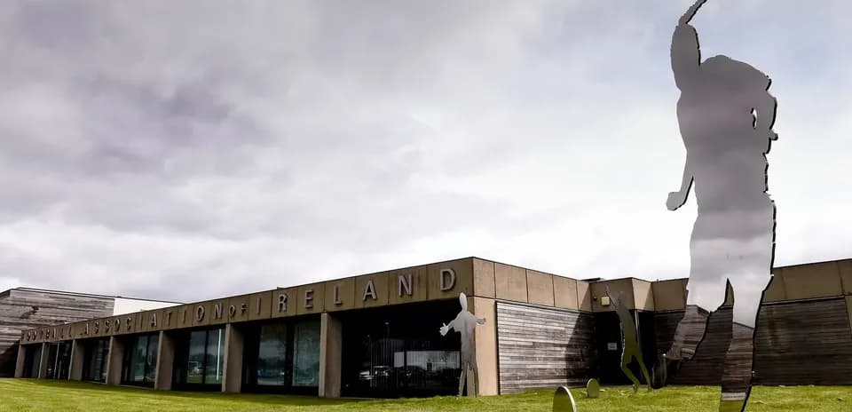 Football Association of Ireland building with sculptures