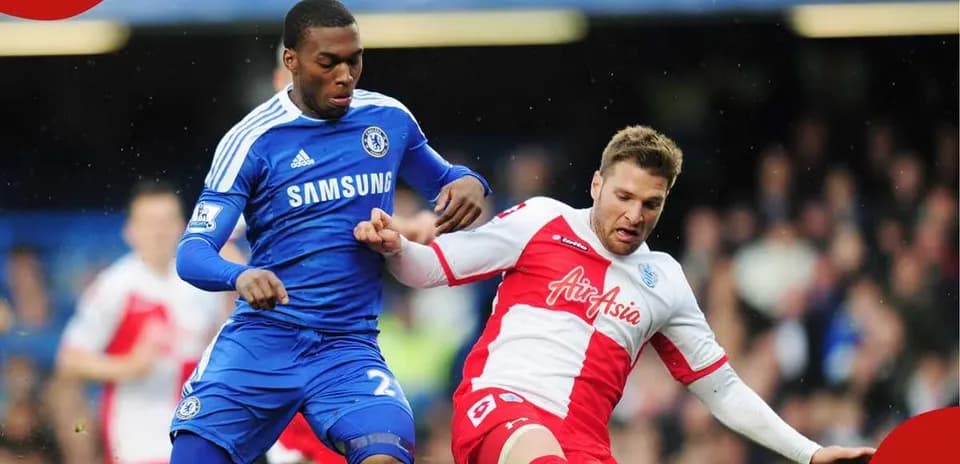 Two players contesting the ball during a match