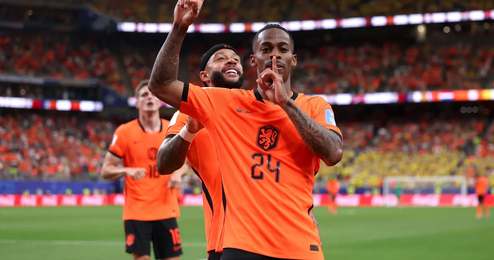 Holland players celebrating a goal during match