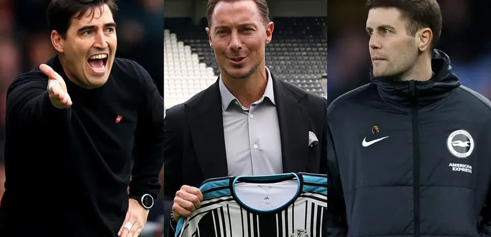 Three football managers posing in different settings