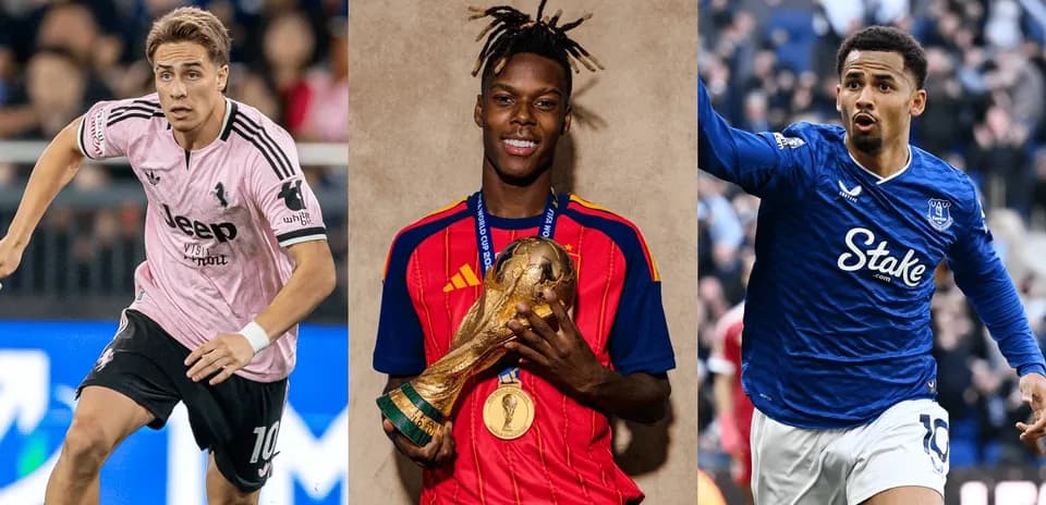 Three football players in action and celebrating