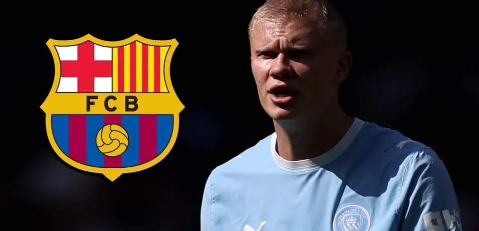 Futbolchi va Barcelona logotipi tasvirlangan