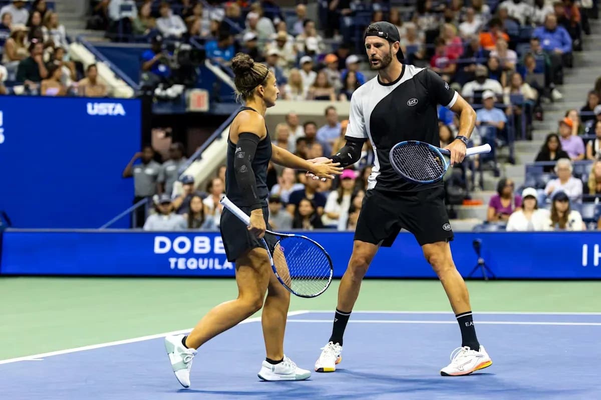 Tennis players celebrating a point during match Tennis players celebrating a point during match